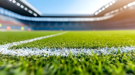 Close up photograph showcasing the penalty box area within an empty soccer stadium