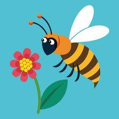 Bee Hovering in a Colorful Garden Vector Illustration for Nature Enthusiasts
