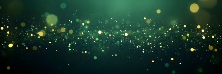 A stunning Christmas background featuring tiny green and gold dots scattered across a deep, dark night wallpaper with a soft bokeh effect.