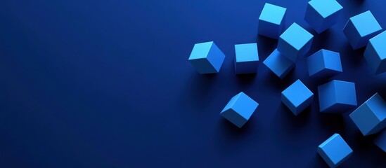Abstract Blue Cubes Scattered on a Deep Blue Background