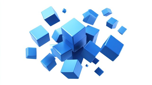 Fototapeta Abstract 3D Blue Cubes Exploding