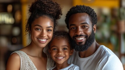 Fototapeta premium A family of three, a man and two children, are smiling and posing for a picture