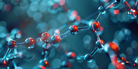 Molecular Chain Reaction, Atomic Bond Structure, Chemistry Research Model, Molecular Bonds Interaction, Atomic Network Visualization