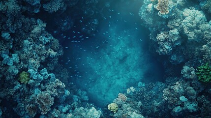 Underwater coral reef with small fish swimming.