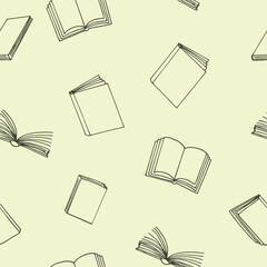 books seamless pattern. hand drawn doodle style. vector, minimalism, monochrome. reading, education, bookstore, science
