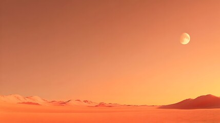 Dramatic Desert Landscape at Dusk with Vibrant Orange Sky and Shadows Across Sand Dunes