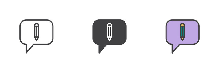 Speech bubble and pen different style icon set