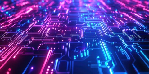 a computer circuit with glowing lights