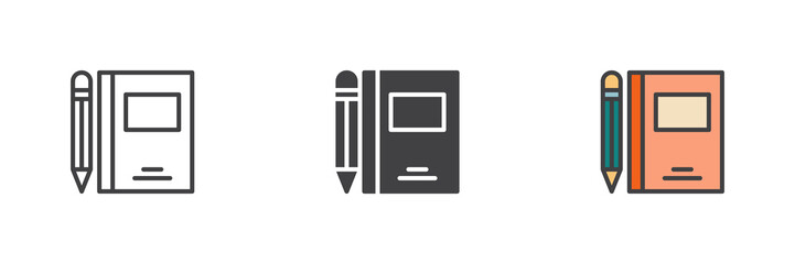 Notebook and pen different style icon set
