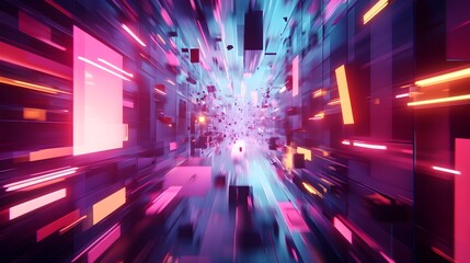 Obraz premium Vibrant abstract motion blur with dynamic glowing neon lights and futuristic digital energy