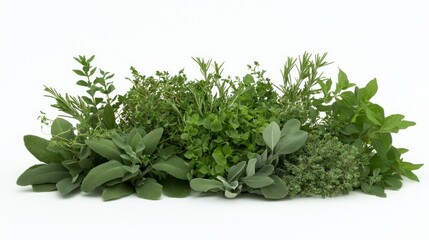 Obraz premium Autumn Harvest: Fresh Sage and Thyme Herbs on White Background