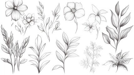 Elegant Monochrome Floral Sketches with Botanical for Graceful Wallpaper Design