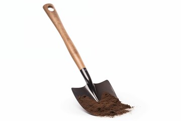 camping shovel and soil isolated on white, Hand tool. Generative ai