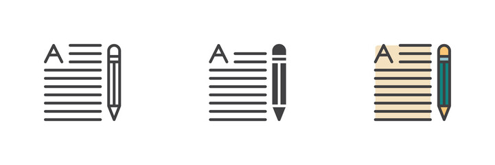 Text font and pen different style icon set