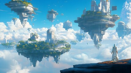 Obraz premium Floating Isles of Ethereal Dimensions A surreal landscape where each island represents a unique dimension with its own captivating ecosystem and atmosphere This fantastical