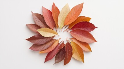 Vibrant Spiral of Colorful Autumn Leaves on White Background
