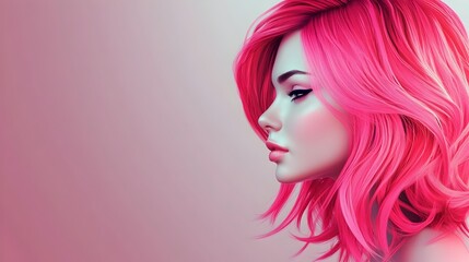Fototapeta premium Stunning Portrait of a Fashionable Pink Haired Woman with Dramatic Makeup and Hairstyle