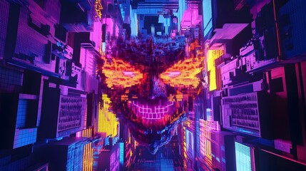 Obraz premium Mesmerizing Futuristic Cityscape with Neon Glow and Abstract Architectural Structures