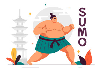 Sumo Wrestler Vector Illustration with Fighting Japanese Traditional Martial Art and Sport Activity in a Flat Style Cartoon Background