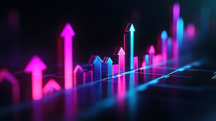 Glowing Upward Arrows in Business Chart Symbolizing Growth and Success