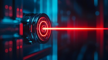 Fototapeta premium Glowing Laser Beam in Dark Sci-Fi Metal Environment