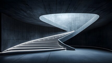Obraz premium Sleek Minimalist Concrete Architectural Structure with Glowing Curves and Sharp Lines