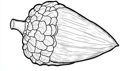Fototapeta premium Outline of an acorn with detailed texture, designed for easy coloring in a Thanksgiving drawing book.