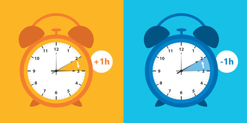 summer time and winter time concept with ringing alarm clock vector illustration