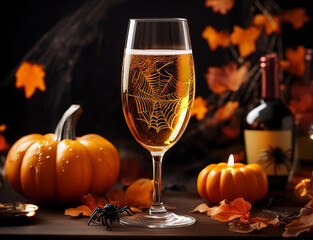 ハロウィンのカボチャとシャンパン
