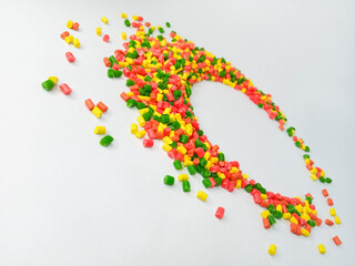 mix color masterbatch granules, colorful polymer granules, cold cutting type pigment raw material isolated with white background, for plastic product catalog design of manufacturing industry