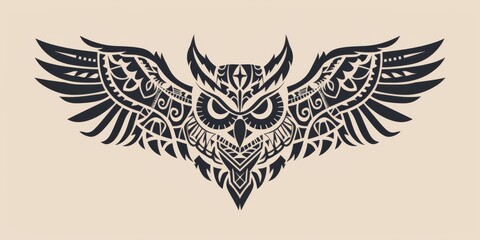 Fototapeta premium Owl head silhouette with intricate tribal patterns.