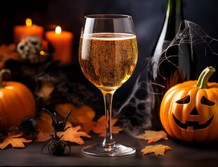 ハロウィンのカボチャとシャンパン