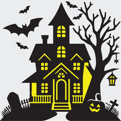 halloween house with bats and moon