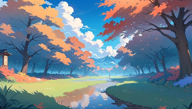 anime autumn illustration background