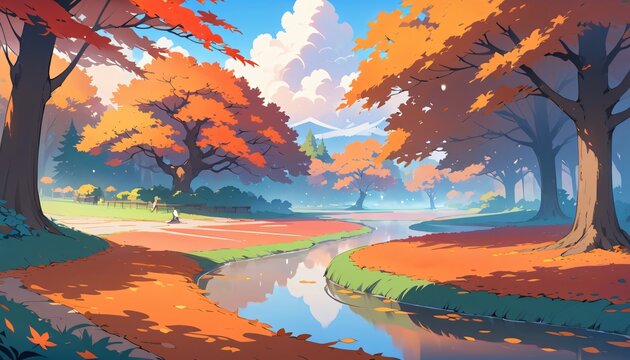 anime autumn illustration background