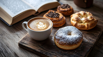Coffee Pastries Book Relaxation Flavorful Indulgence Morning Delight Cozy Atmosphere