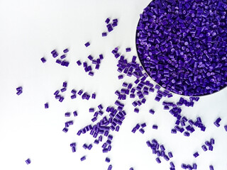 violet masterbatch granule, violet pigment, polymer granules in a cup, cold cutting type granule...
