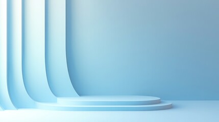 A serene, minimalist blue scene featuring smooth, curved shapes and a platform, ideal for presentations or displays.