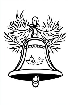 recommend clip art: A bell with a leaf on it. The bell is hanging from a tree