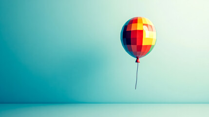 Colorful low poly balloon floating in minimalist studio setting