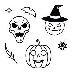 Halloween Drawings Vectors element set.