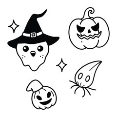 Halloween Drawings Vectors element set.