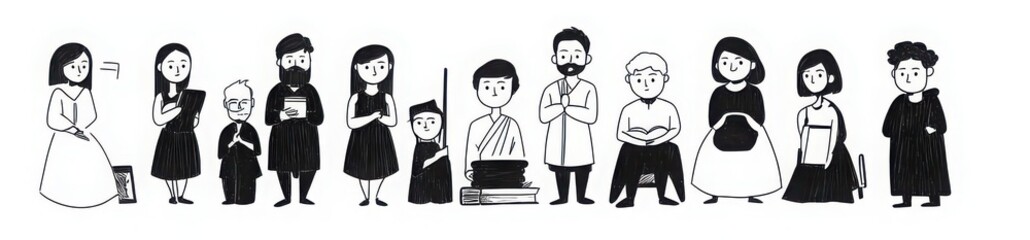  each living a unique lifestyle from a different historical period. Some are ancient scholars, others are industrial-age workers or modern social media influencers. 