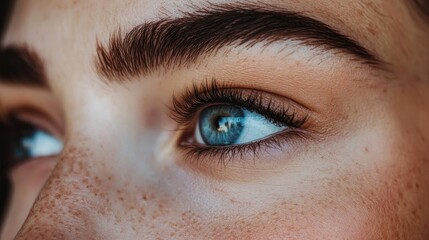 Close-Up of Eye with Striking Blue Color and Freckles