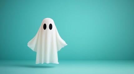 A cute little Halloween ghost, Halloween concept, minimalist background, space for text