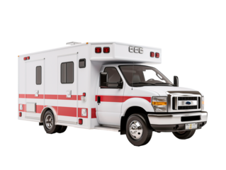 a white ambulance with red stripes
