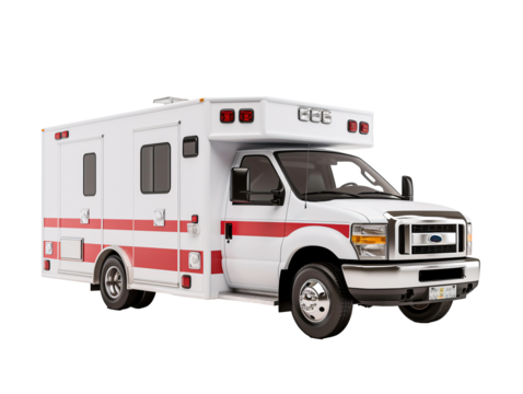 a white ambulance with red stripes