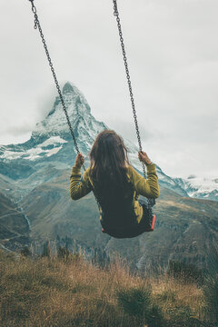 Girl Mountains swing Alps Matterhorn