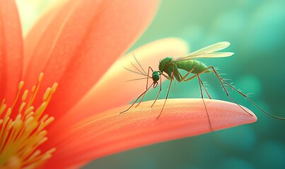 Naklejka premium Mosquito on a vibrant pink flower petal.