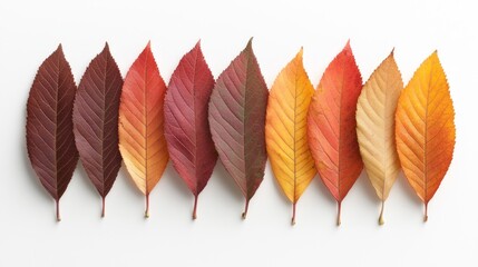 Autumn Harmony - Vibrant Collection of Colorful Leaves Flat Lay on White Background